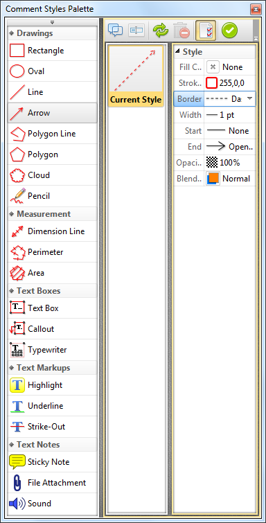 Comment Styles Palette