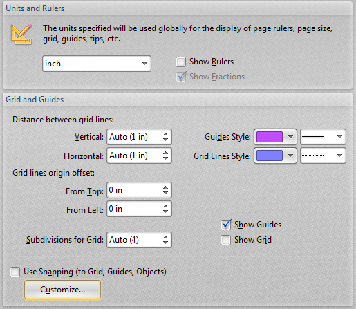 Edit, Preferences, Measurements to set the Grids and Ruler Units
