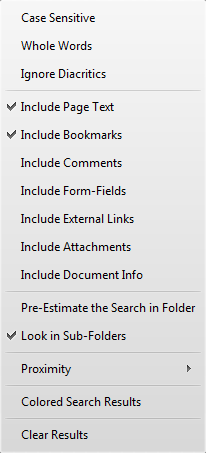 Options for Finding Text Strings in PDF Files